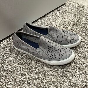 Grey sperry shoes